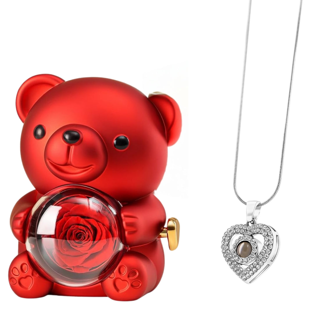 Sparkle Heart + Rotating Rose Teddy Box