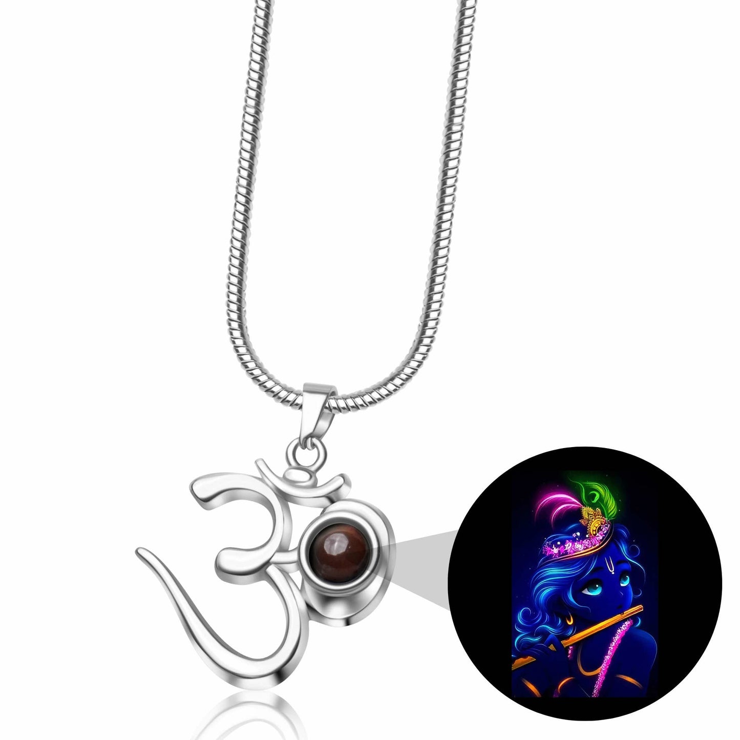 Glowing Krishna Photo OM Pendant