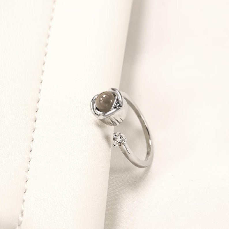 925 Sterling Silver Color Photo Projection Rose Ring - Photo Jewels