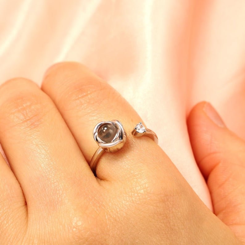 925 Sterling Silver Color Photo Projection Rose Ring - Photo Jewels