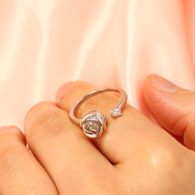 925 Sterling Silver Color Photo Projection Rose Ring - Photo Jewels