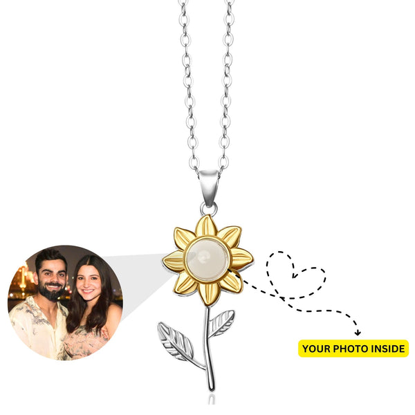 925 Sterling Silver Sunflower Color Photo Necklace - Photo Jewels