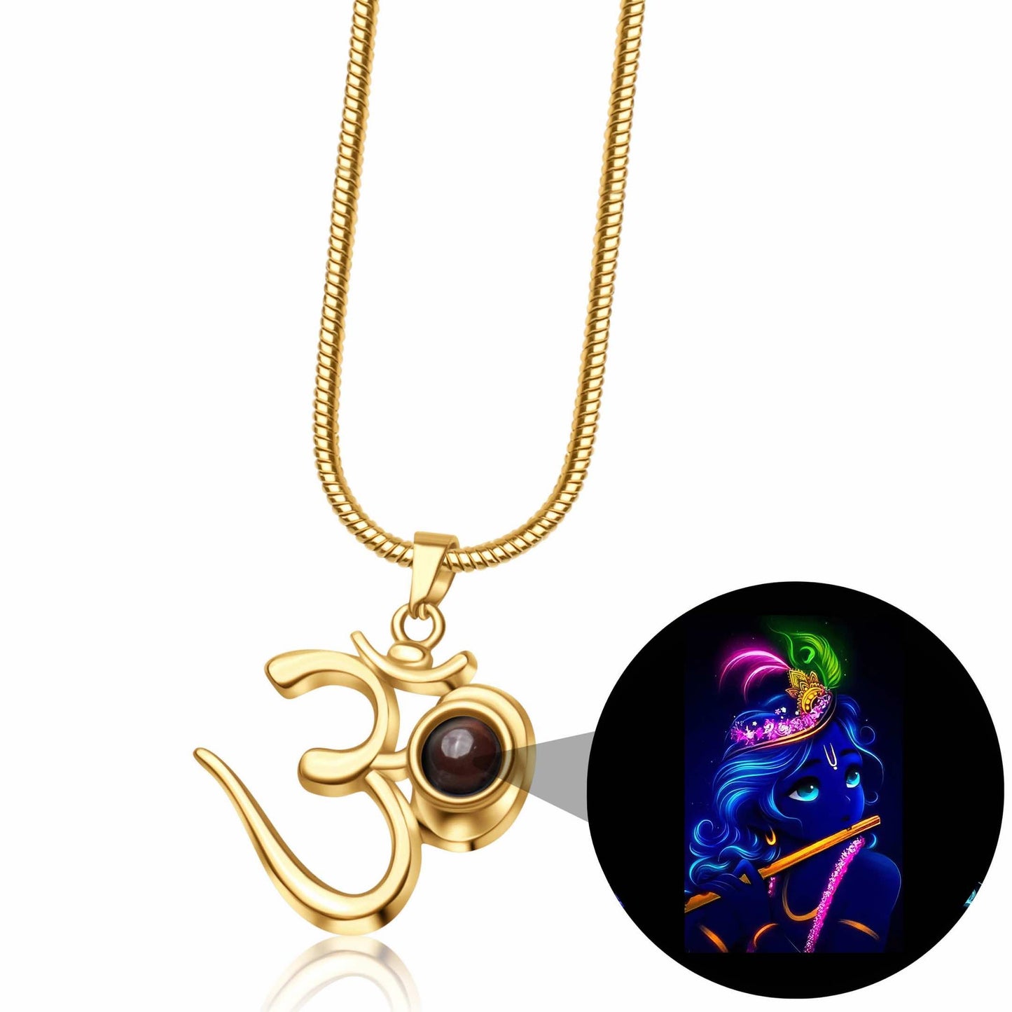 Glowing Krishna Photo OM Pendant