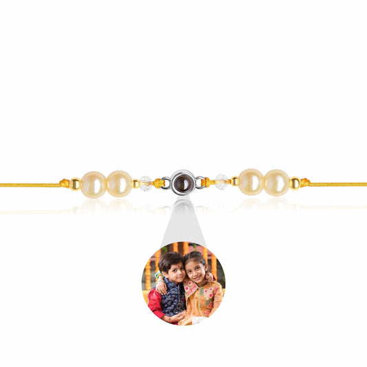 Elegant Gold Bead Photo Projection Rakhi