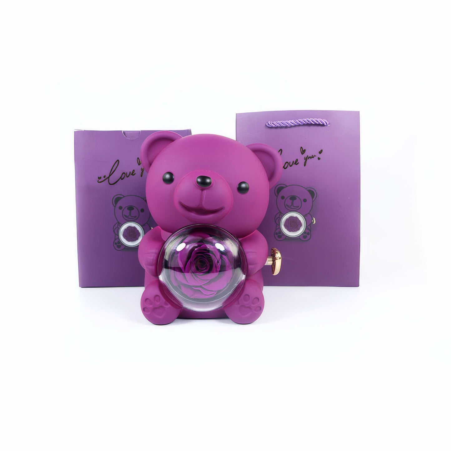 Rotating Rose Teddy Box  + Custom Photo Pendant