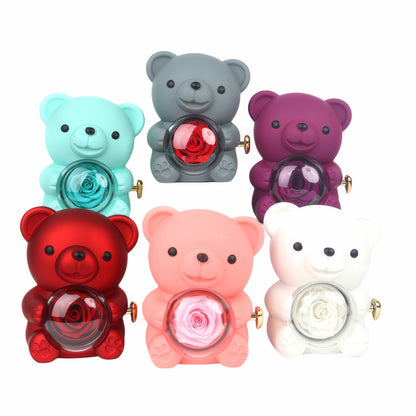 Rotating Rose Teddy Box  + Custom Photo Pendant