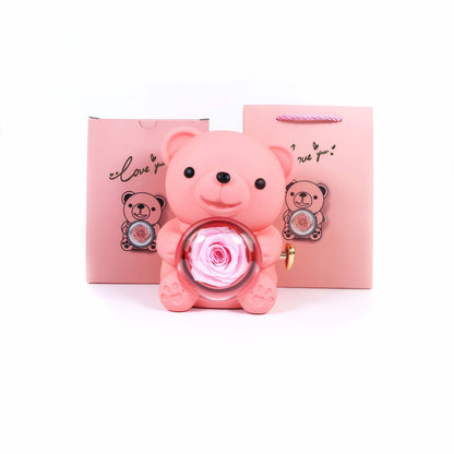 Rotating Rose Teddy Box  + Custom Photo Pendant