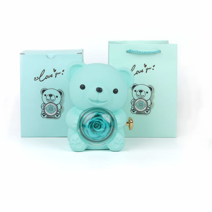 Rotating Rose Teddy Box  + Custom Photo Pendant