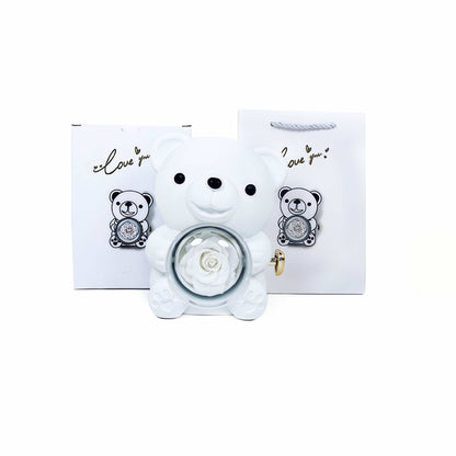 Rotating Rose Teddy Box  + Custom Photo Pendant