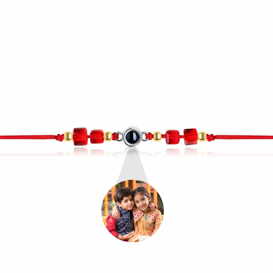 Red Ruby & Gold Beads Photo Projection Rakhi