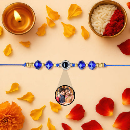 Royal Blue Crystal Photo Projection Rakhi