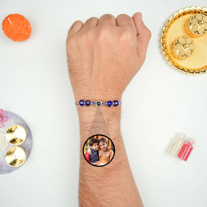 Royal Blue Crystal Photo Projection Rakhi