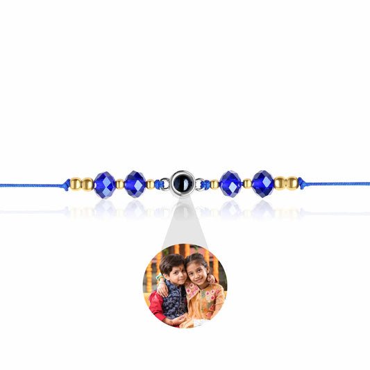 Royal Blue Crystal Photo Projection Rakhi