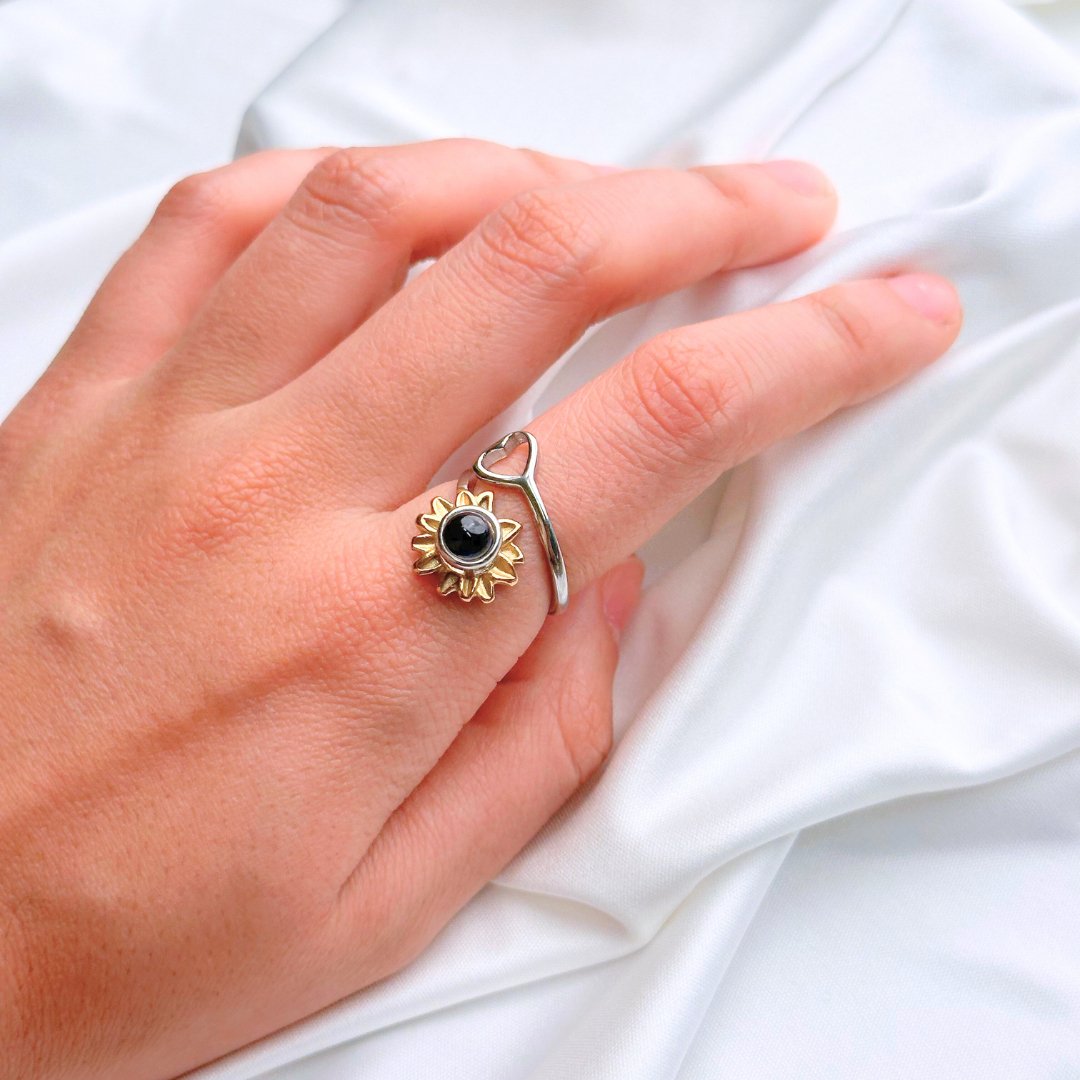 Adjustable Sunflower Ring With Color Photo - Photo Jewels