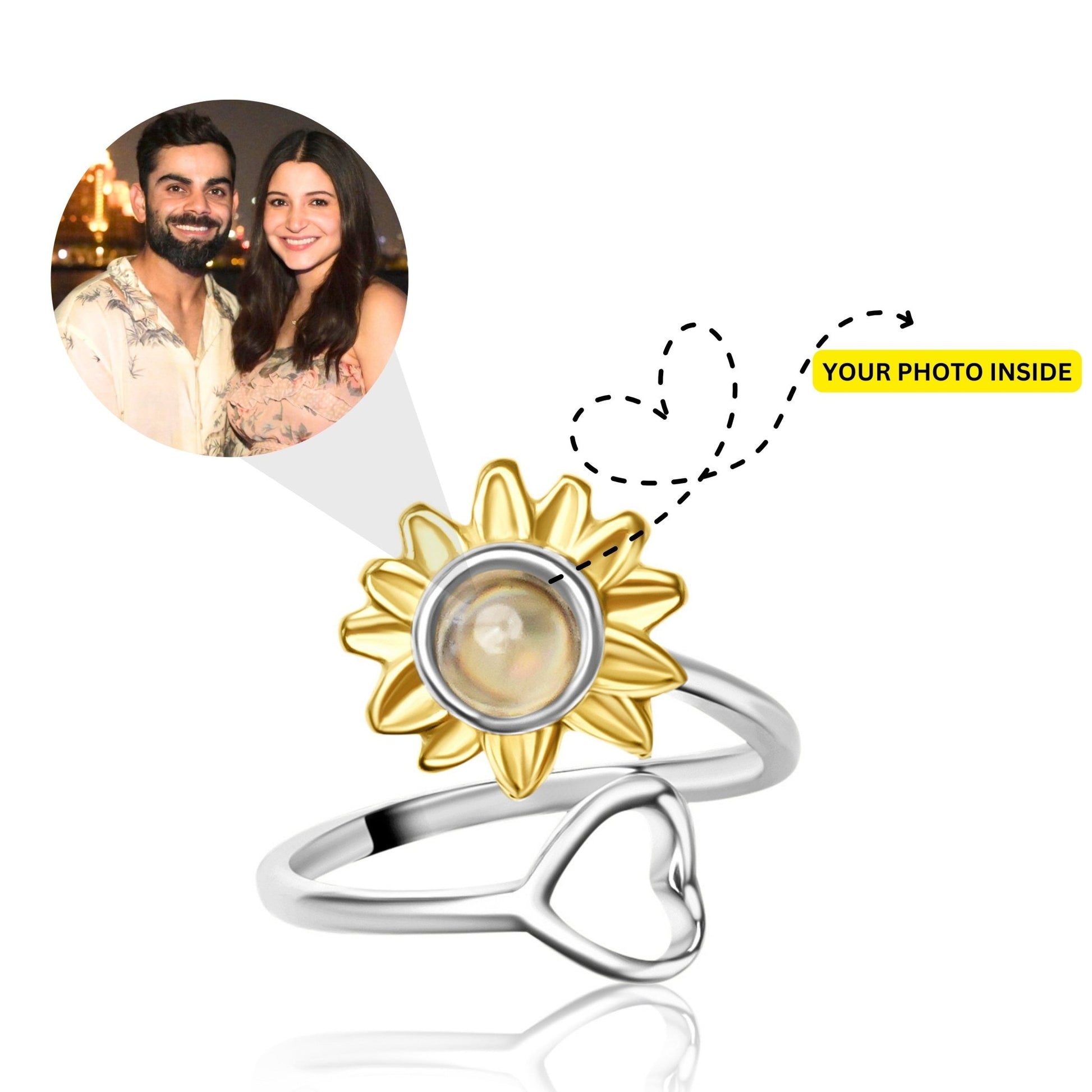 Adjustable Sunflower Ring With Color Photo - Photo Jewels