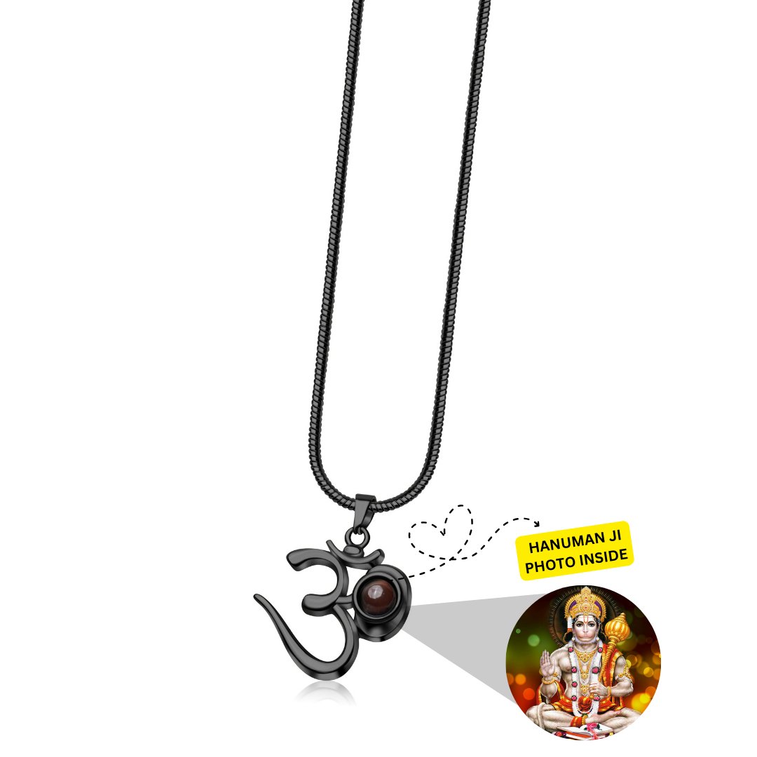 OM Pendant with Hanuman Ji Photo - Photo Jewels