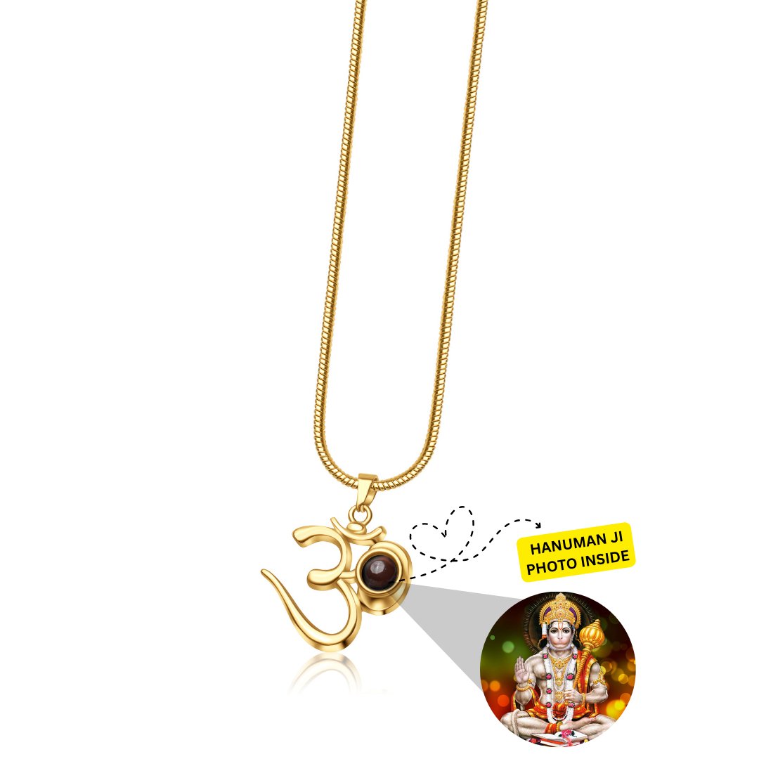 OM Pendant with Hanuman Ji Photo - Photo Jewels