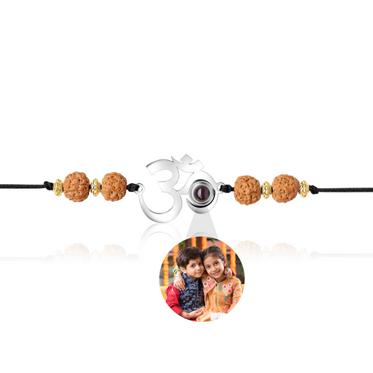 OM Rudraksh Photo Projection Rakhi With Black Thread