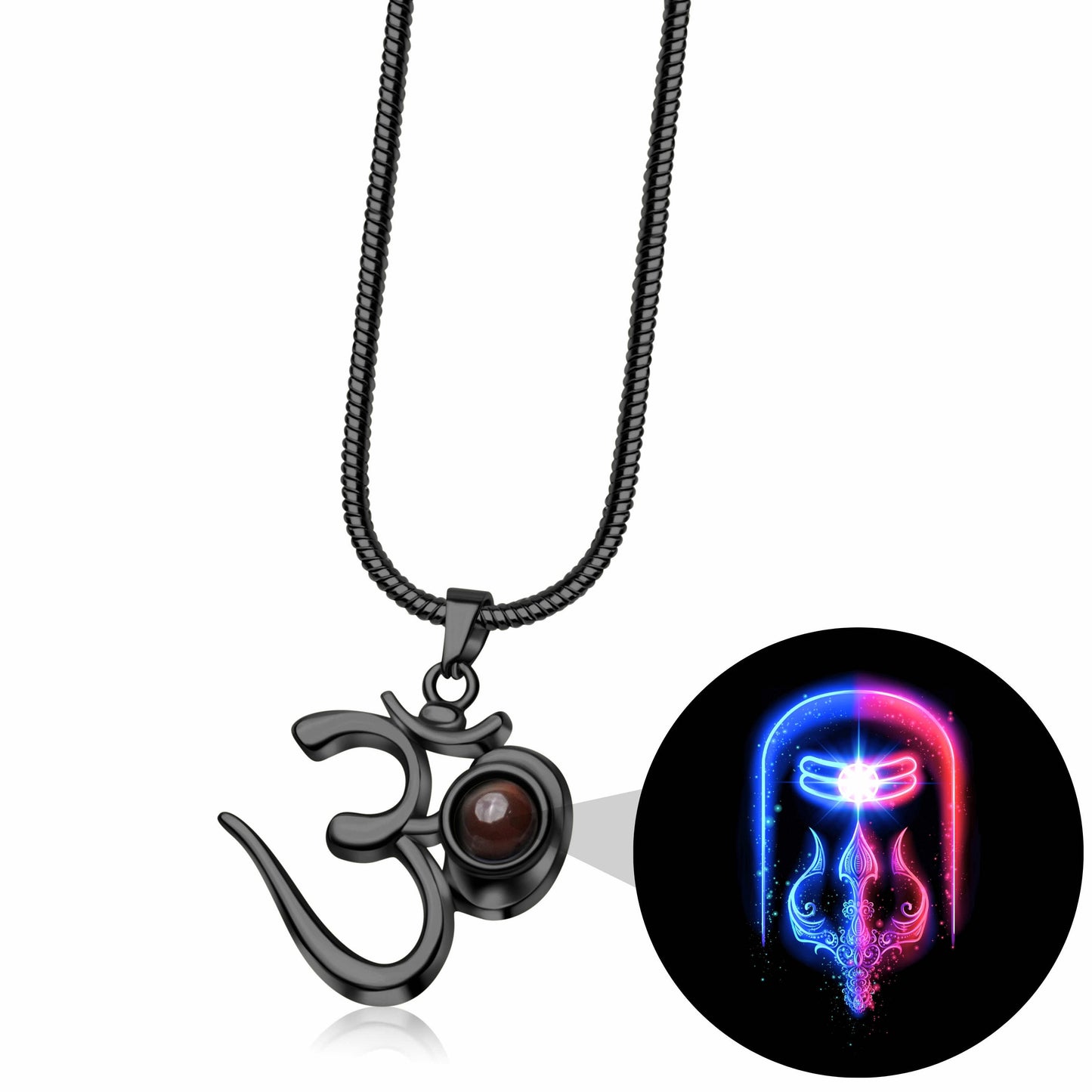 Shiva OM Pendant with Glowing Shivling Photo Inside