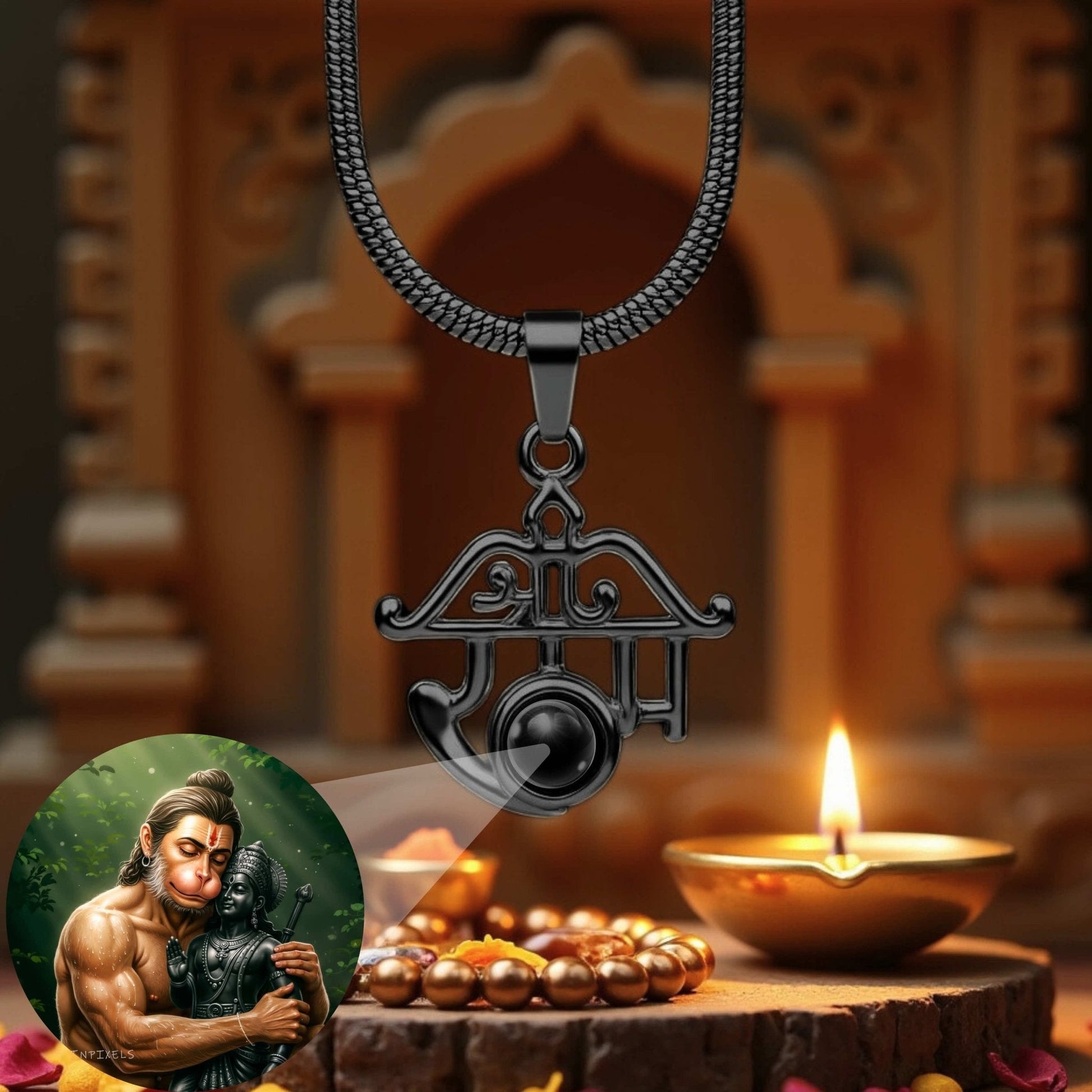 Shree Ram Pendant with Hanuman Ji & Ram Ji Photo - Divine Jewels