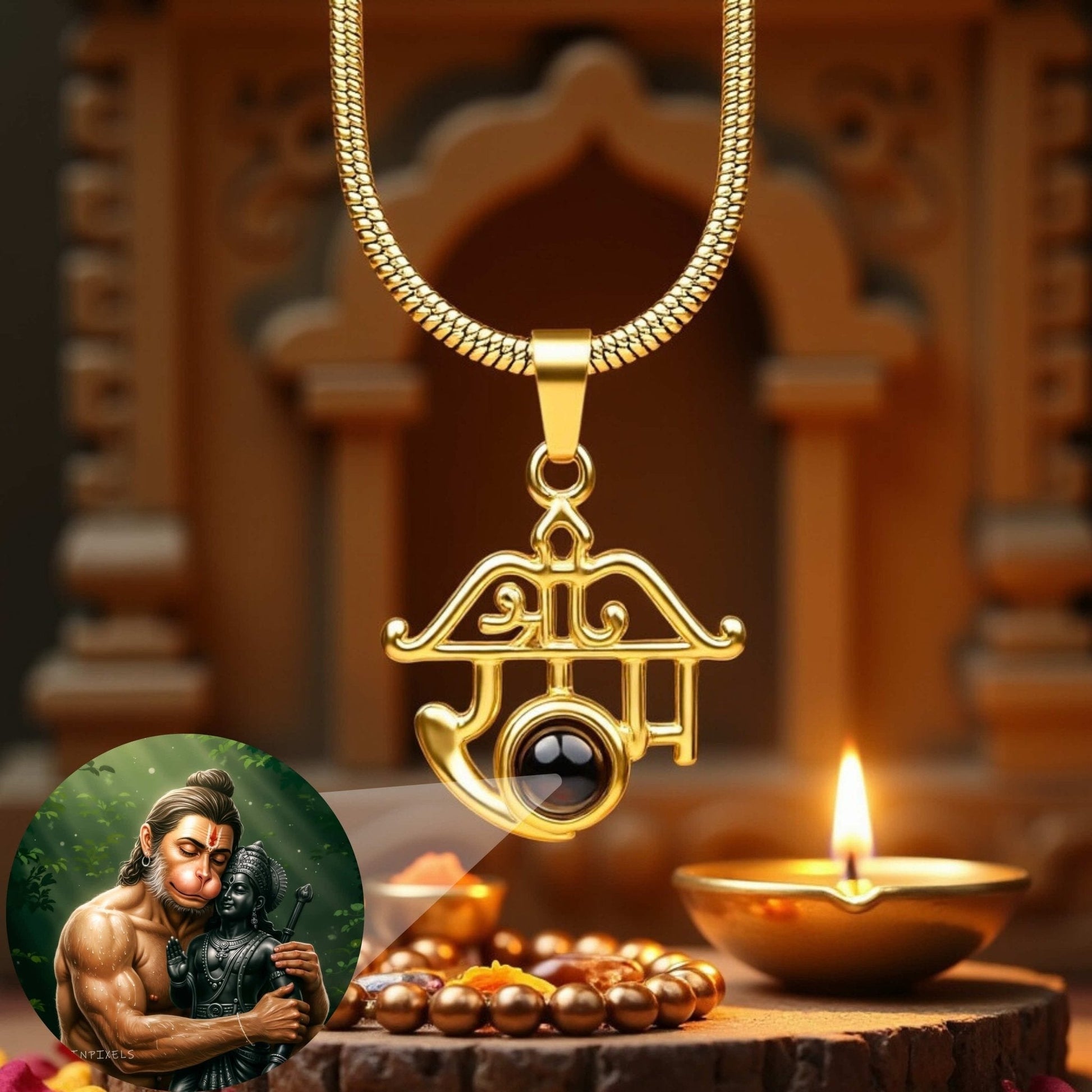 Shree Ram Pendant with Hanuman Ji & Ram Ji Photo - Divine Jewels