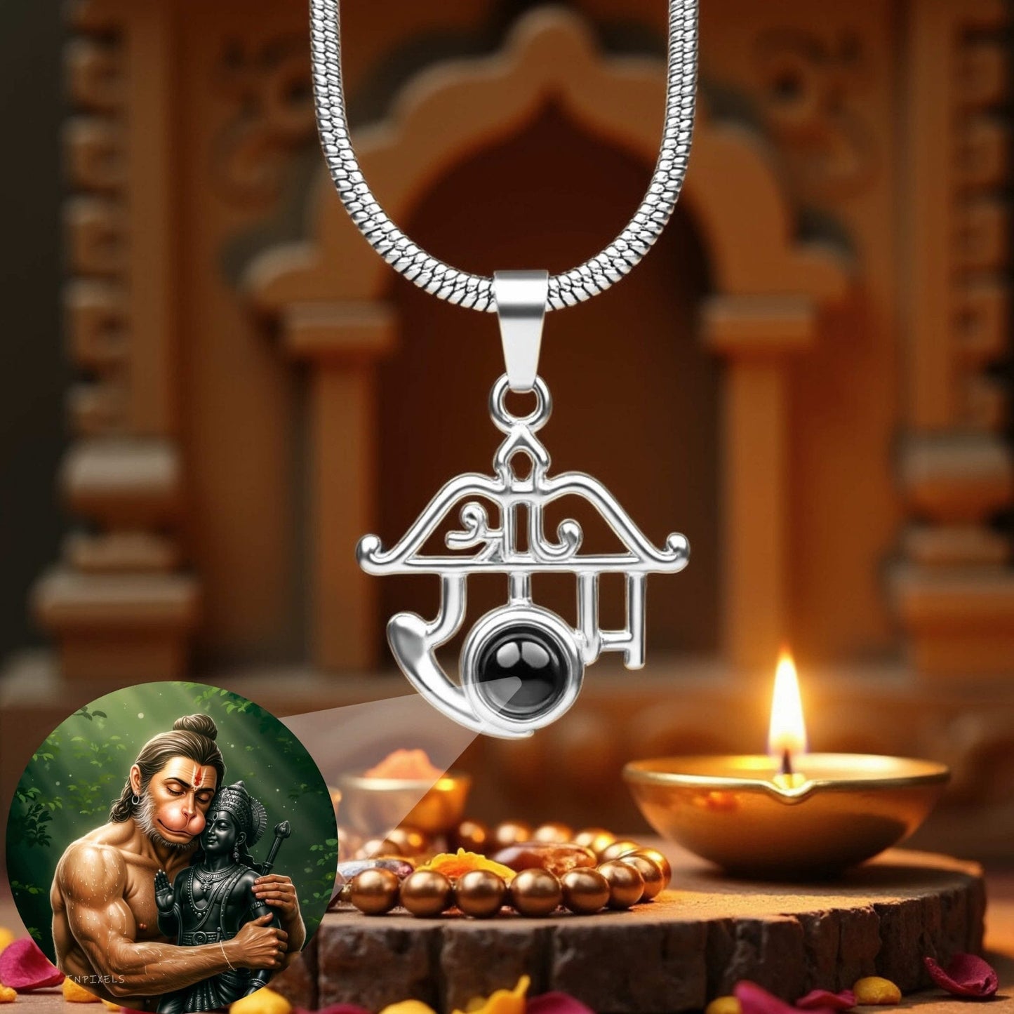 Shree Ram Pendant with Hanuman Ji & Ram Ji Photo - Divine Jewels