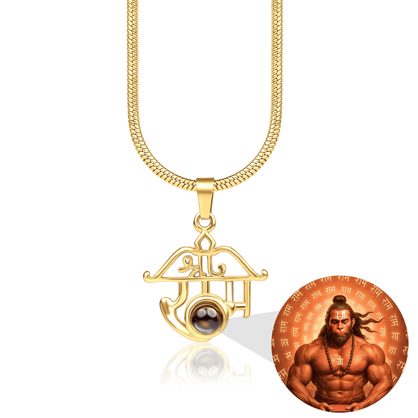Shree Ram Pendant with Meditating Hanuman Ji Photo - Divine Jewels