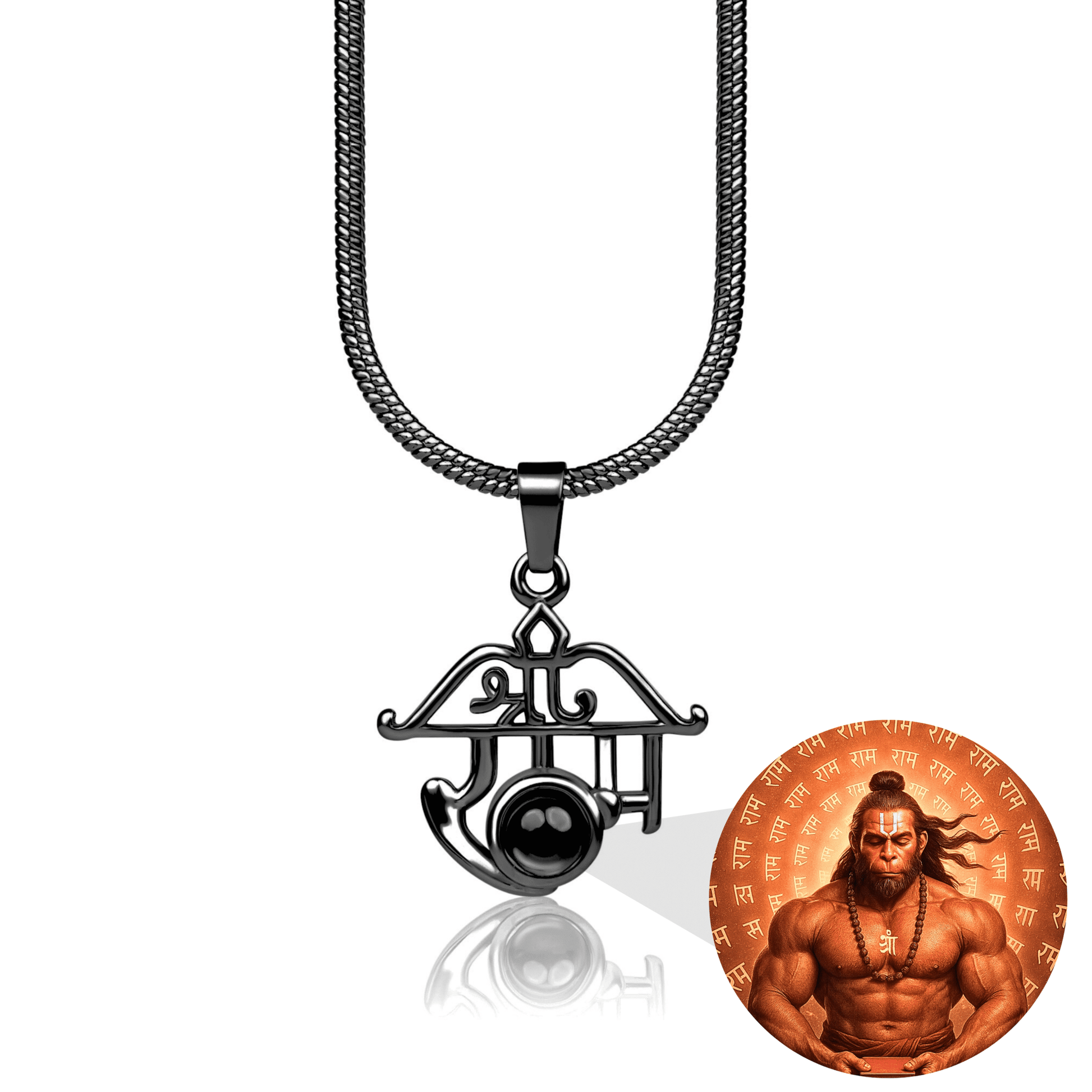 Shree Ram Pendant with Meditating Hanuman Ji Photo - Divine Jewels