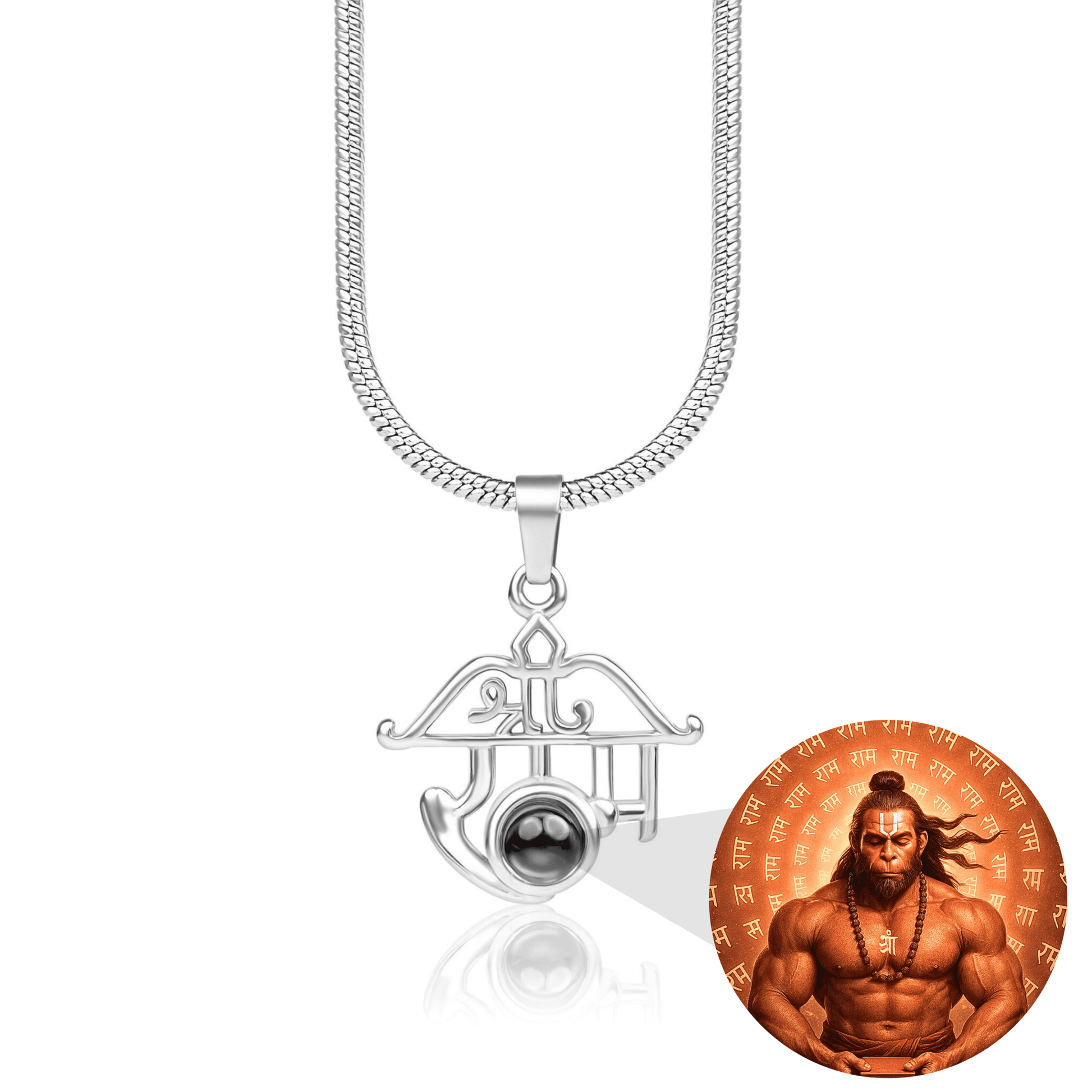 Shree Ram Pendant with Meditating Hanuman Ji Photo - Divine Jewels