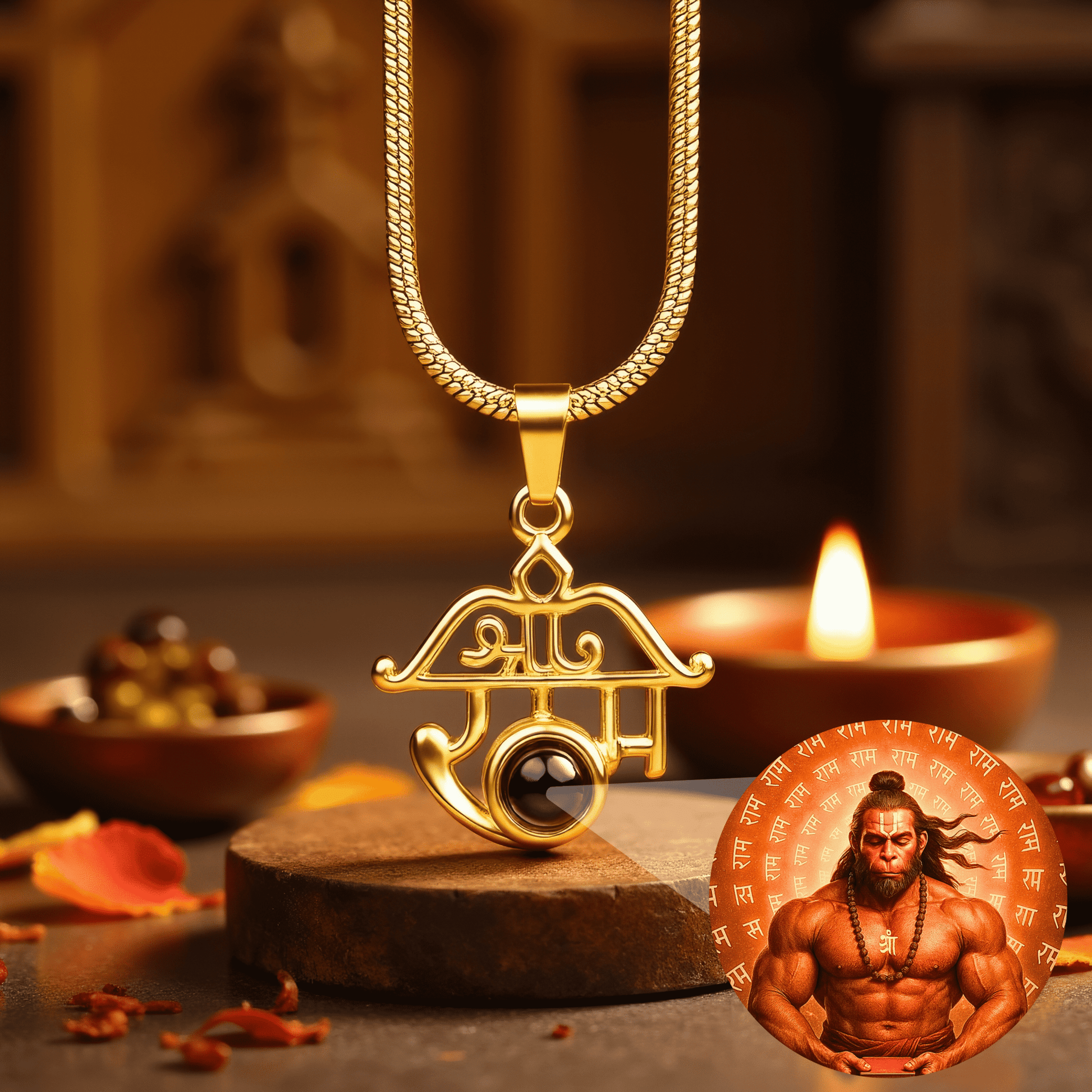 Shree Ram Pendant with Meditating Hanuman Ji Photo - Divine Jewels